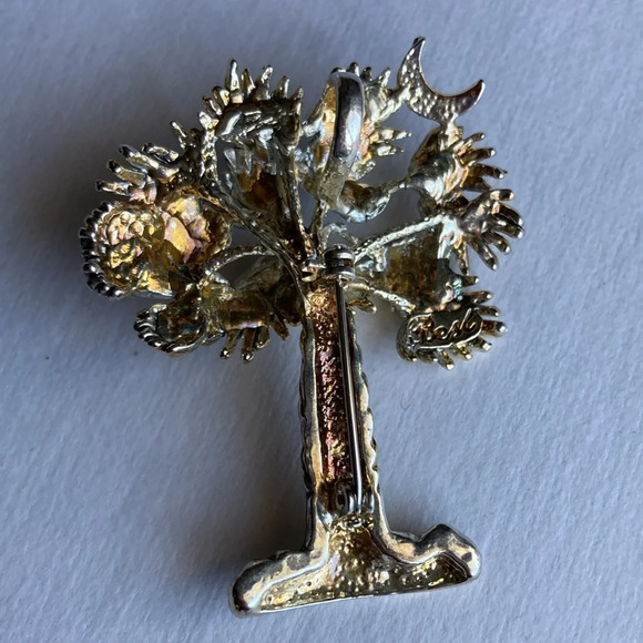 Vintage Palm Tree Brooch Pin Pendant Silver Gold Tone Moon Signed By Best - Picture 6 of 13